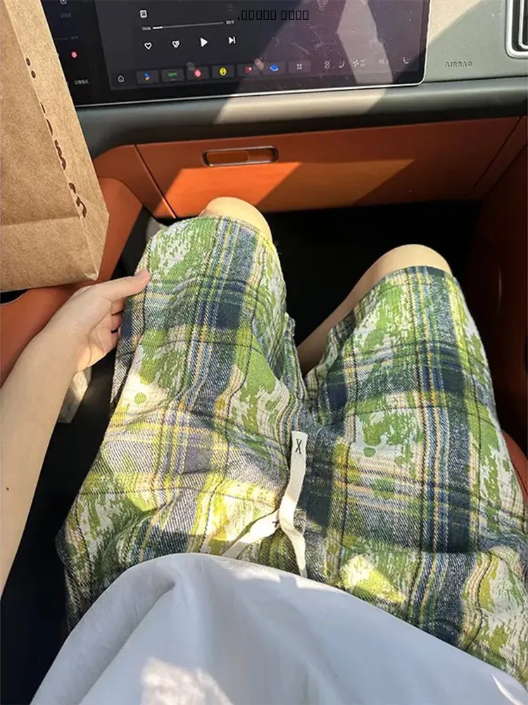 

Tie-Dye een Men's Summer Thin Vintage Plaid Casual orts Five-Quarter Length Breathable Comfortable Straight Leg Workwear