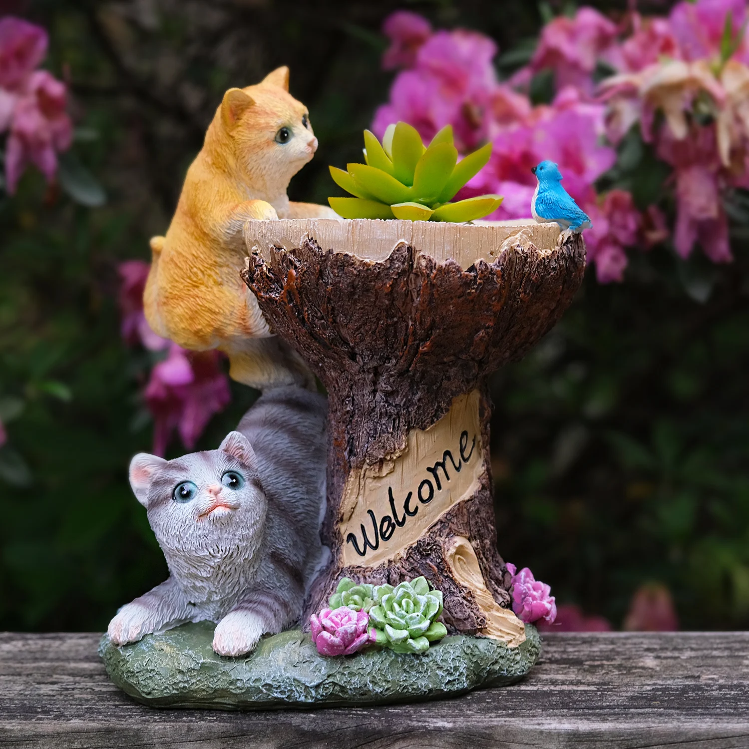 

Garden Two Cat Resin Statue, Cat Sculpture with Solar Lamp Decorating For Patio Lawn Porch Decoration Easy To Use