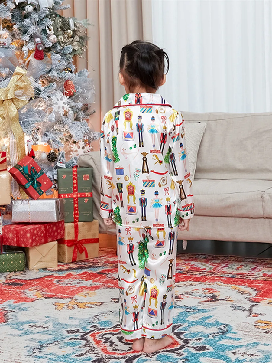 Family Matching Christmas Pajamas Christmas Tree Print Button Up Shirt Tops and Pants Mommy and Me Matching Sleepwear Lounge Set