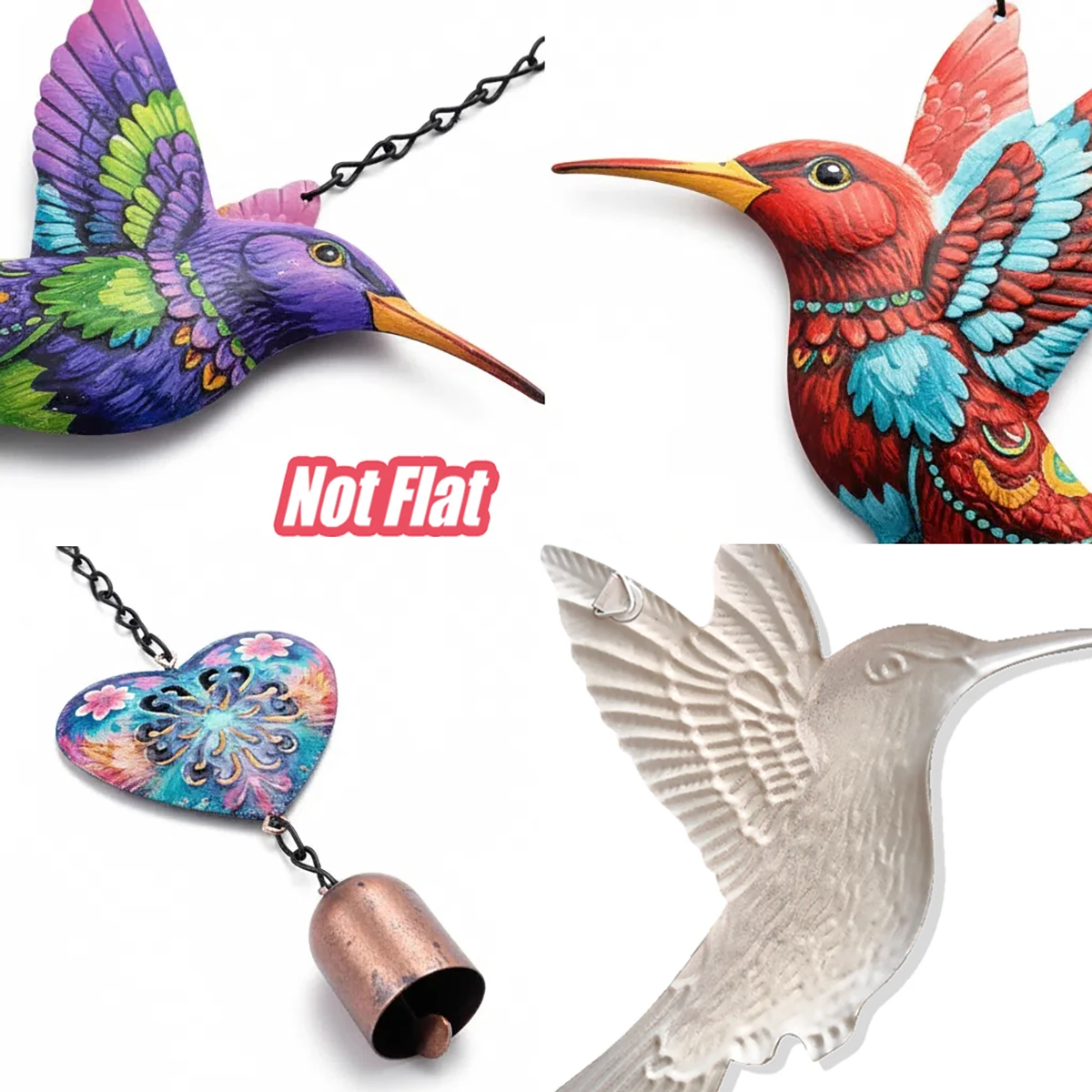 20 Inch Outdoor Metal Hummingbird Wind Chimes, Perfect Soothing Sounds for Garden, Patio, Porch, Balcony Yard Hanging Decoration