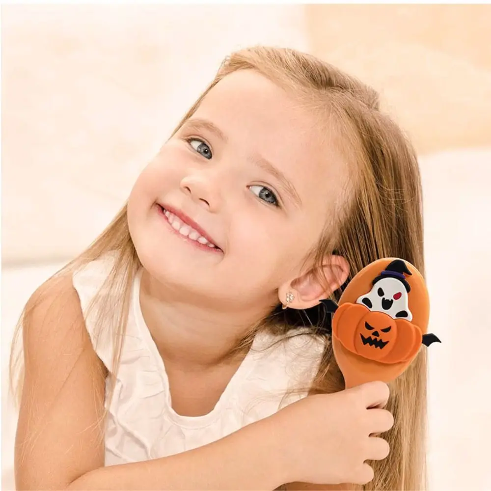 Portable Compact Round Folding Comb with Mirror Anti Static Cartoon Handle Comb Pumpkin Scalp Fine-Tooth Pocket Hair Brush Girl