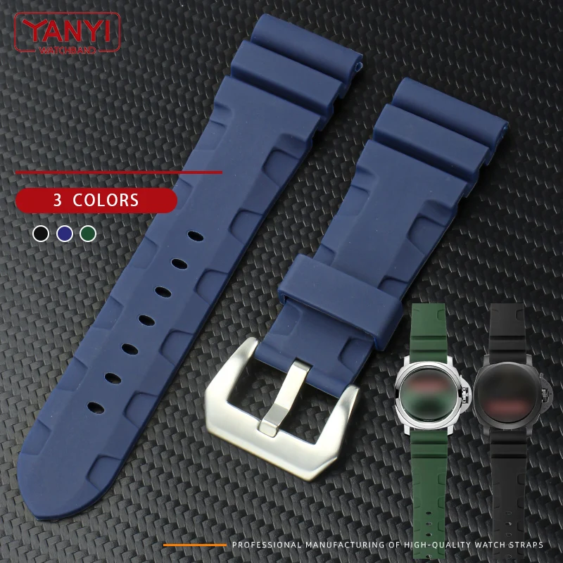 24 مللي متر سيليكون حزام لبانيراي المطاط شريط مقاوم للماء ل الغواصة PAM441/351/111 سوار لينة الرياضة معصمه