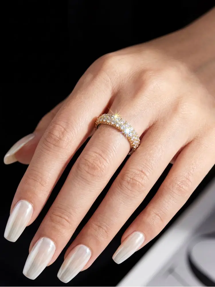 Echte Moissanit-Diamant-Eheringe in schlichtem, rundem Design für Damen, ideal für Jahrestage, originaler Luxus-Schmuck im modischen Stil. – Detail 3
