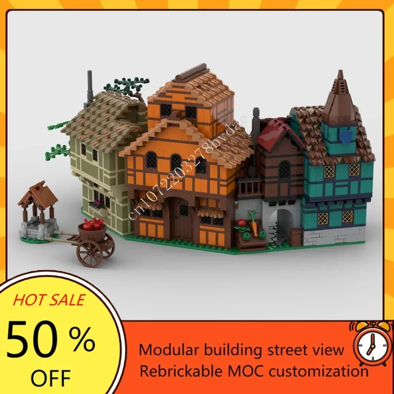 2643PCS MOC Medieval Castle Custom Puzzle Village Rowhouses DIY Technology Education Assembly Set Toy For Child Holiday kid Gift