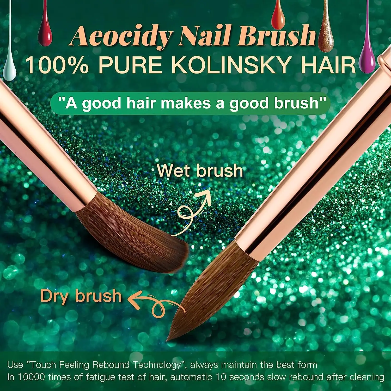 Kolinsky Pędzel do paznokci akrylowych, rozmiar 8, owalny okrągły pędzel z metalowym uchwytem