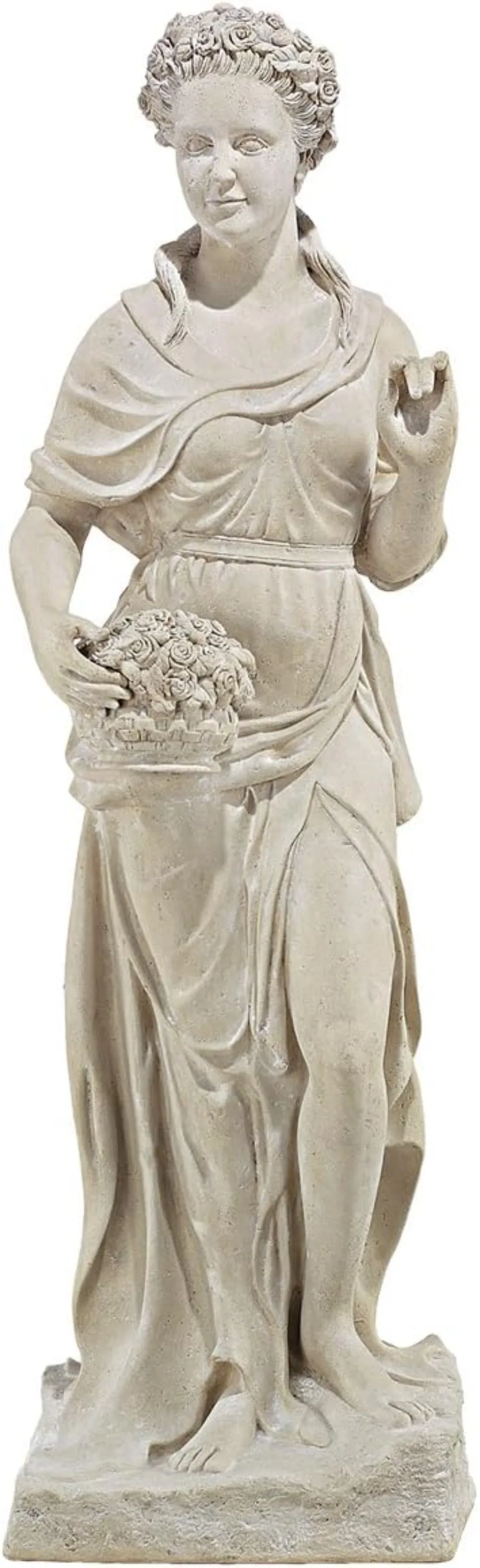 Spring Woman of the Four Seasons Indoor/Outdoor Garden Statue, 61 inches tall, Fiberglass Cast Stone Resin, Limestone