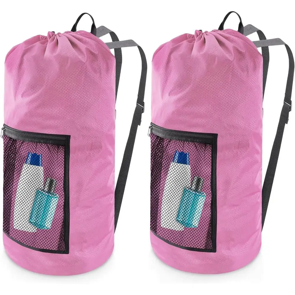 

Розовый очень большой дорожный рюкзак для стирки с сетчатым карманом и регулируемыми ремнями для использования в колледже и общежитии