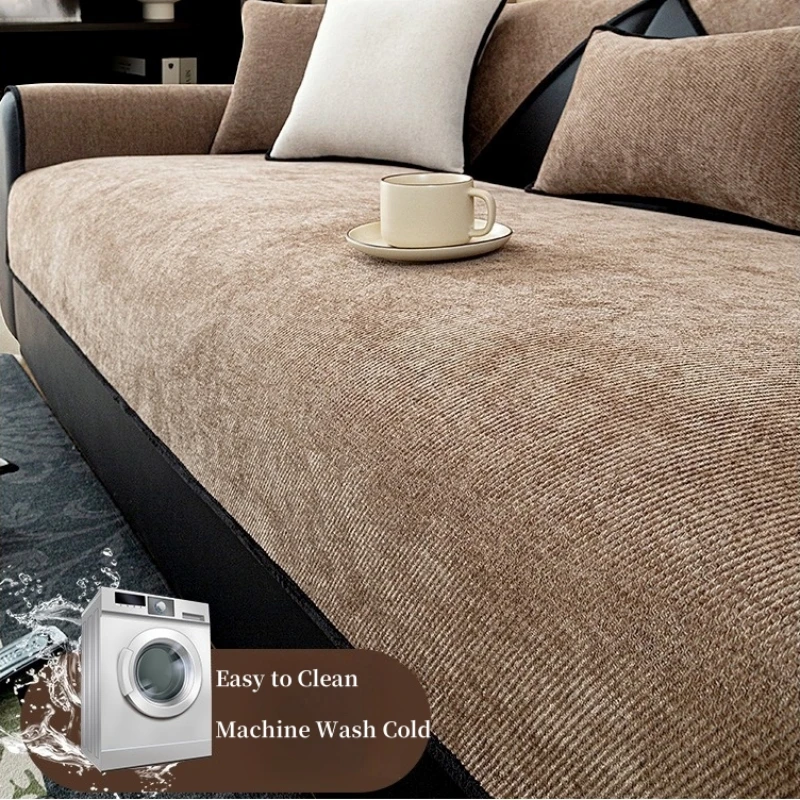 الحد الأدنى حك الصلبة الشنيل غطاء أريكة لجميع المواسم غرفة المعيشة عدم الانزلاق غطاء مقعد الأريكة الأريكة الغلاف، منشفة أريكة