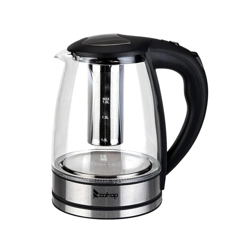 ZOKOP 1800W/1.8L Electric Glass Kettle with Infuser, LED Light, Auto 5 Minutes Shut-off, Boil Dry, Overheat Protection, BPA-Free