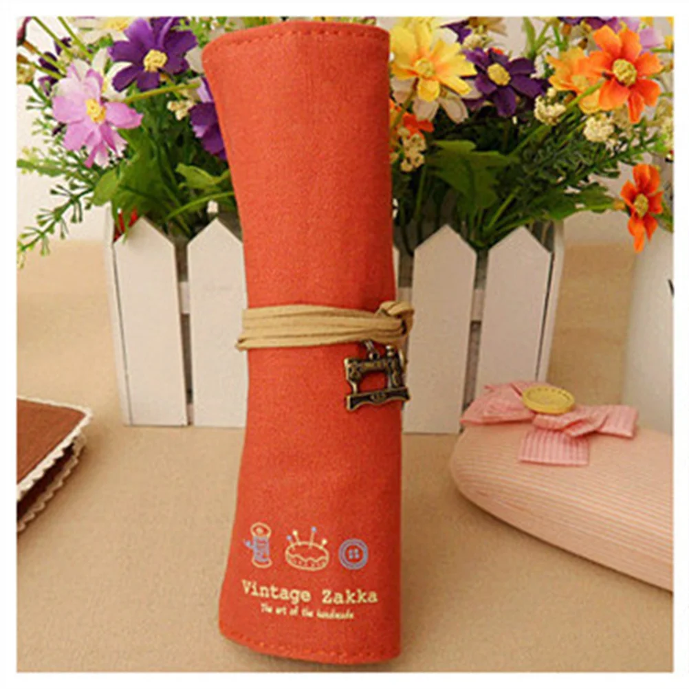 

4pcs Vintage Canvas Pencil Bag Roll Up Stationery Organizer Pouch For Kids Washable Retro Style Rolling Storage Case