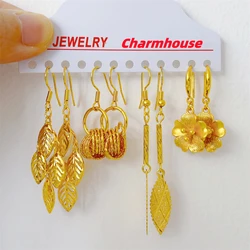 Gold Plated Flower Leaf Bead Drop Earrings for Women Stainless Steel Long Tassel Earing Pendientes Mujer Trendy Jewelry Gifts