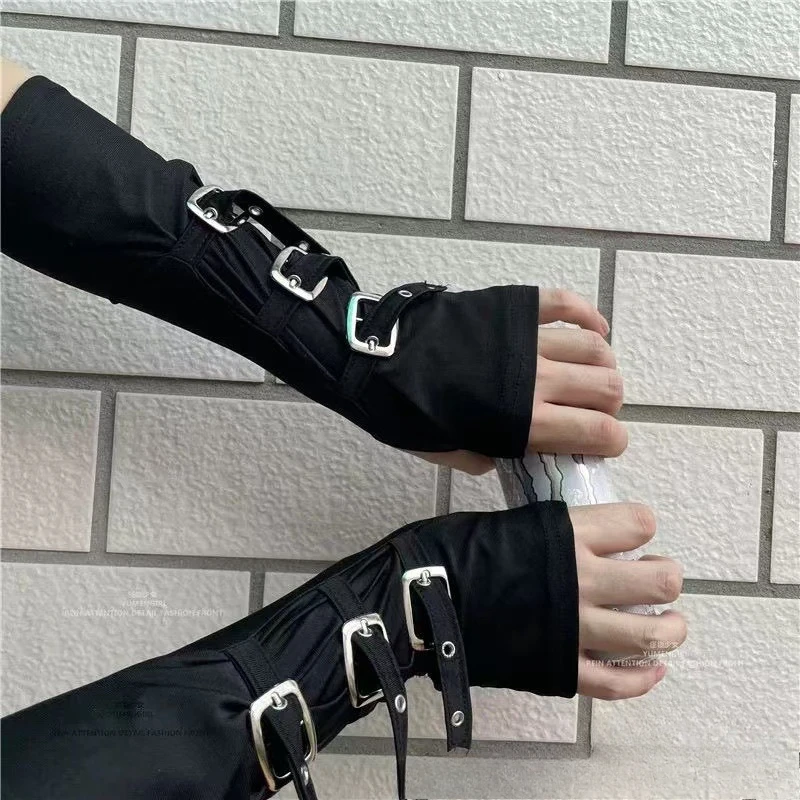 Dark Punk Style Personalized Adult Metal Buckle Strap Rivet Gloves