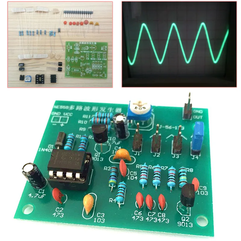 Easily Customizable NE555 Multi Channel Waveform Generator DIY Kit for Square Sawtooth Sine and Triangular Waveforms