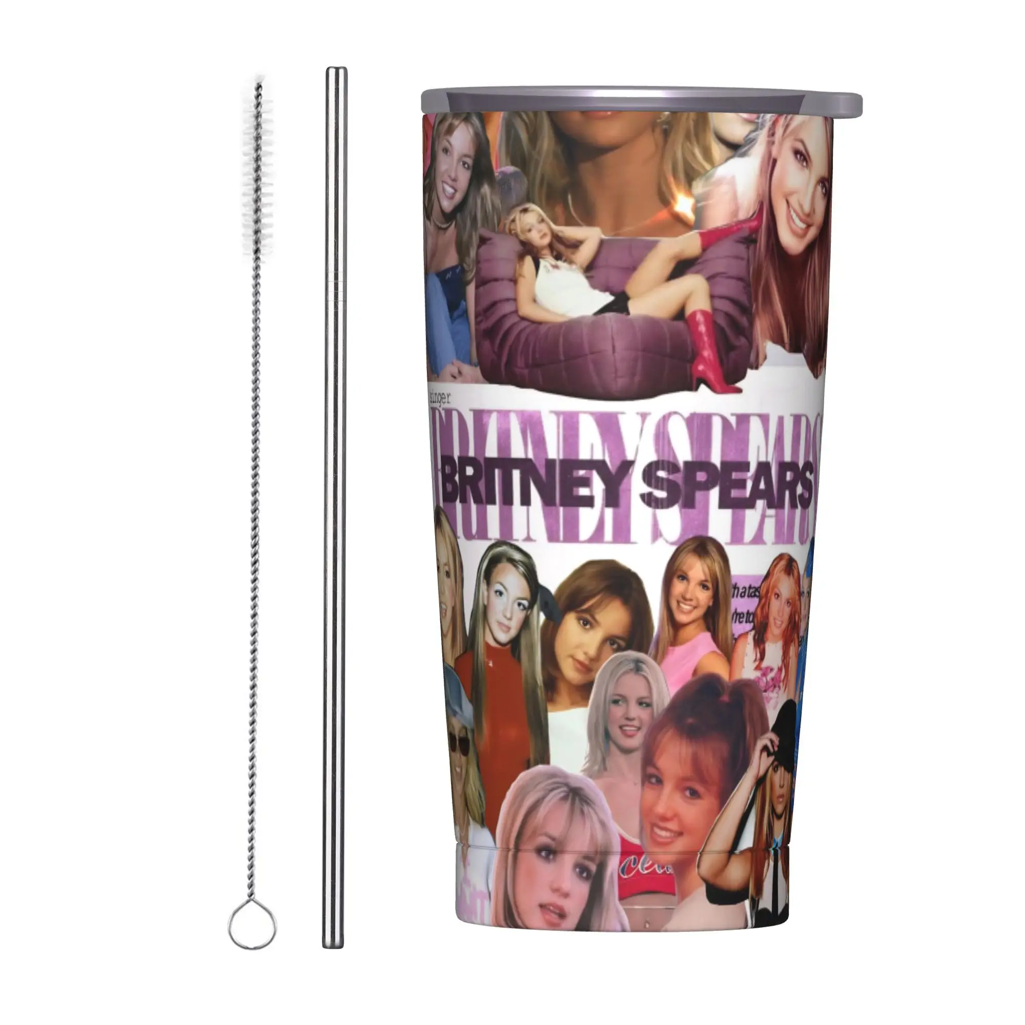 Singer Britney Spears Insulated Tumbler with Straws  Vacuum Coffee Mugs Double Wall Car Bottle Cup 20oz