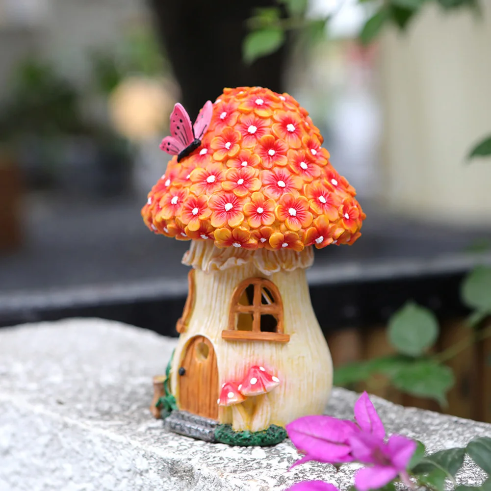 

Solar Powered Mushroom House Night Light Weather Resistant 11.7x11x18cm Resin Figurine for Front Yard Adorable Multipurpose