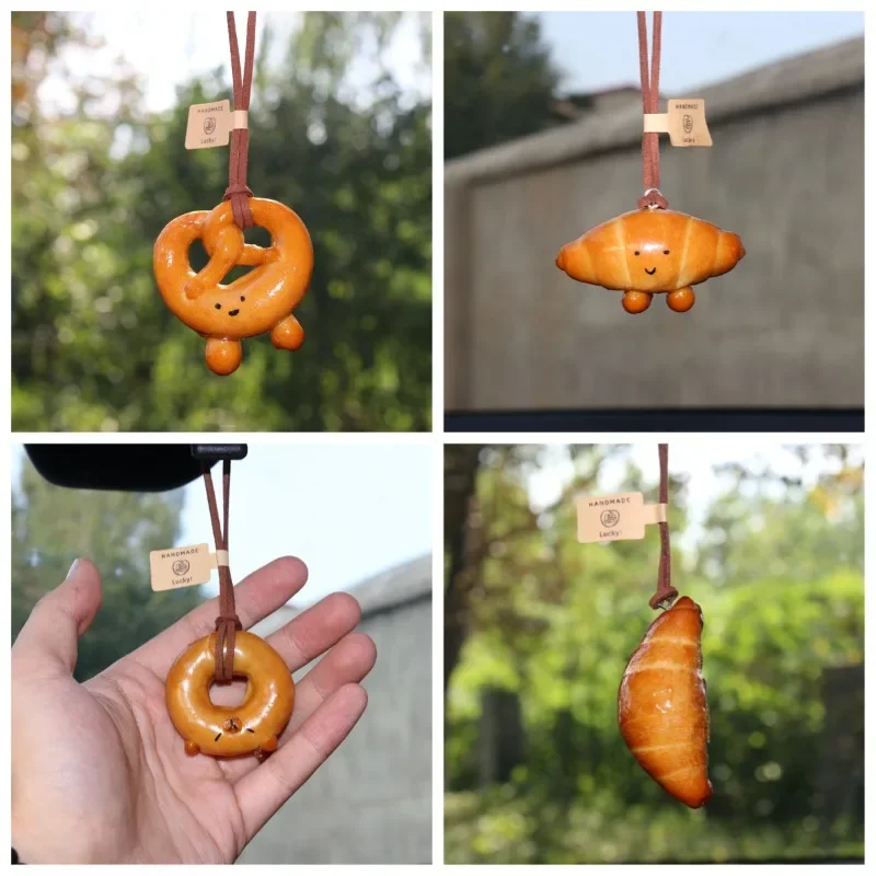 Car'S Creative Handmade Pendant Rearview Mirror Croissant Lovely Personalized Jewelry Simulated Food Alkali Water Bread Interior