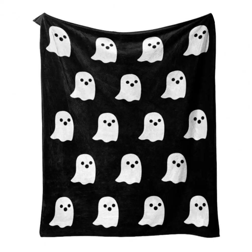 Winter Ghost Blanket Halloween Spirit Blanket Halloween Style Cartoon Ghost Knitted Jacquard Flannel Blanket for Ultimate