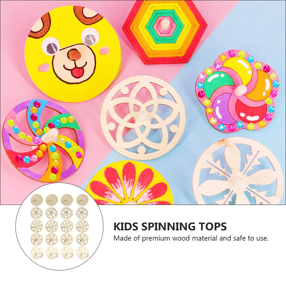 Set of 2 Wooden Spinning Top Toy Blank Gyroscope Kids Puzzles Painting Mini Toys Tops for DIY Magnetic