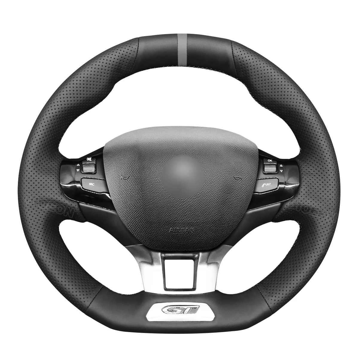 Hand-stitched Black PU Leather Steering Wheel Cover for Peugeot 2008 208 GTi GT Line 308 SW 2013-2021