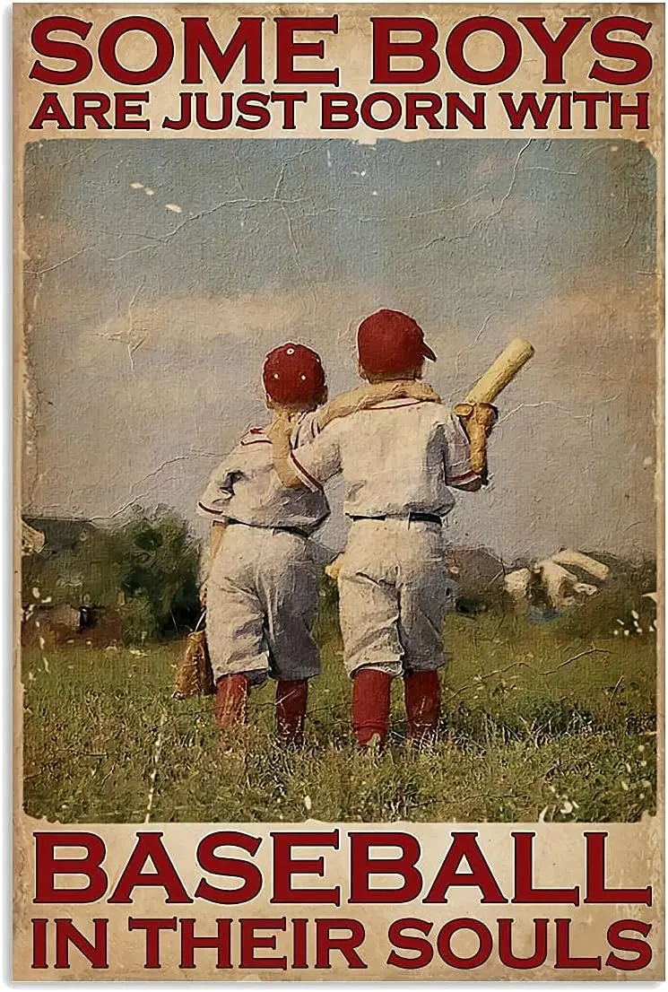 Baseball Teenager Back View Retro Poster Metal Tin Sign, Some Boys are Born to Like Baseball, Chic Art Garage Pub Man Cave Club