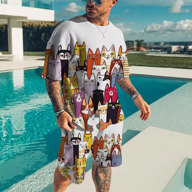 New Men's T-shirt and Shorts Set Anime 3D Pattern Printed Men's Outdoor Sports Set High Quality Street Leisure Set