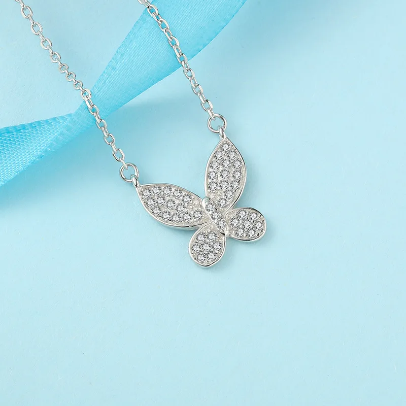 925 Sterling Silver Butterfly Sparkling Clavicle Chain Choker Necklace For Women Silver 925 Jewelry Gifts collares para mujer
