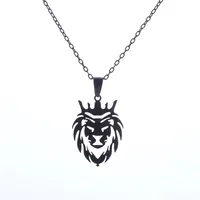 Stainless Steel Crown King Lion Head Necklace Pendant for Men Women Fashion Charm Casual Jewelry Gifts