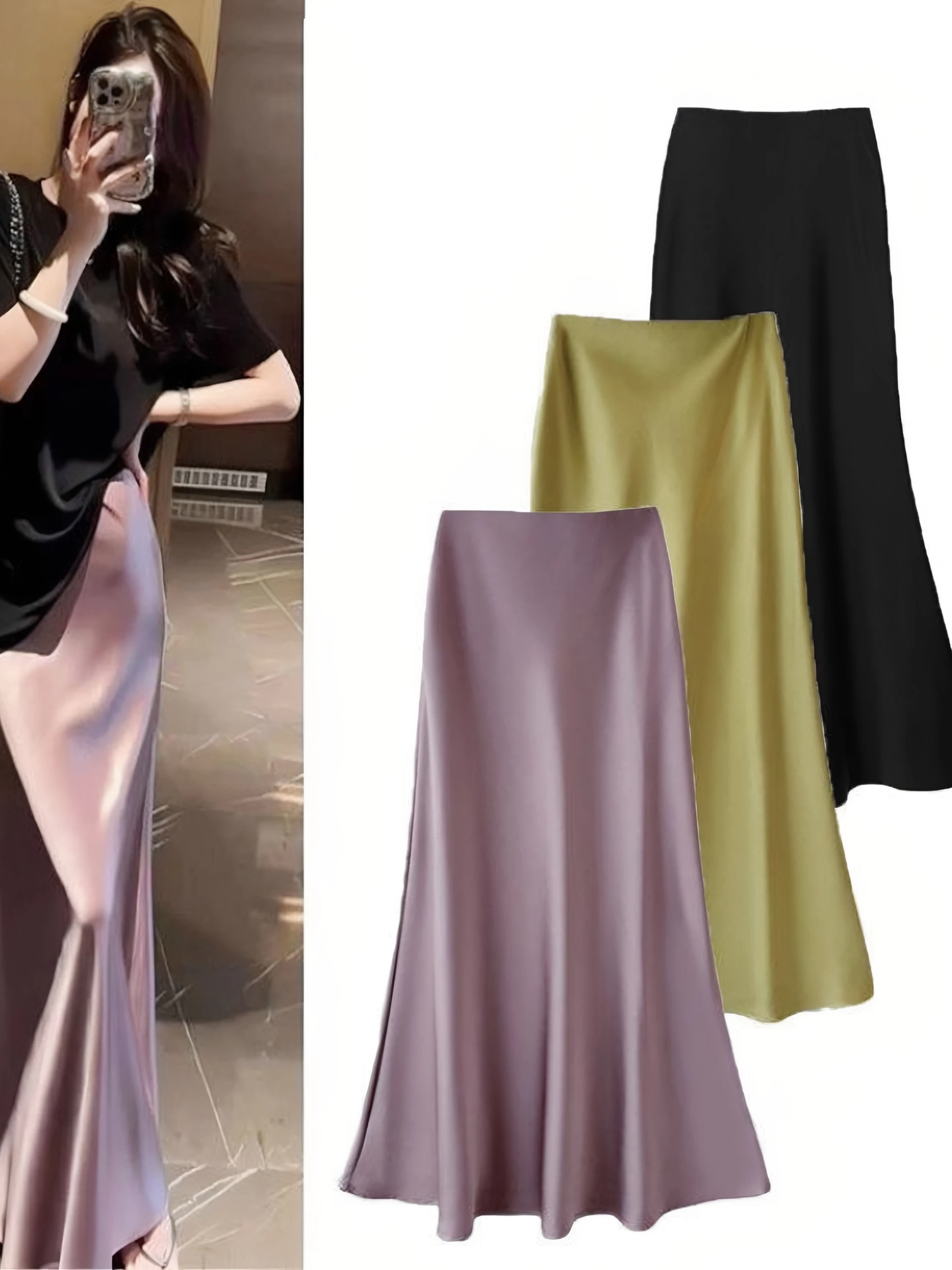 Elegant High Waist Acetate Satin Fish Tail Skirt Pure Color Spring Summer 2026 New Style Women's Fashion Soft Comfortable ...