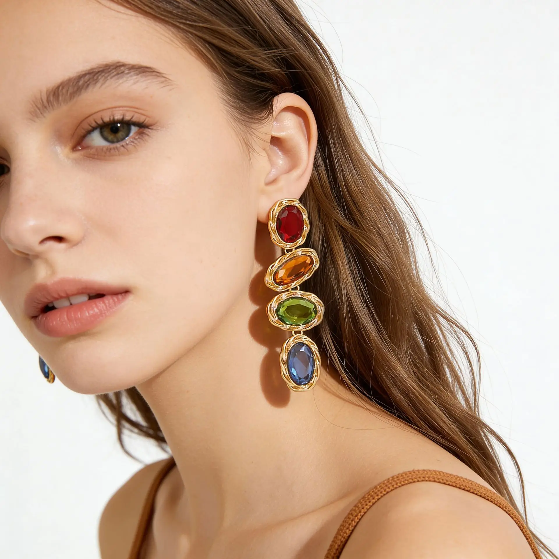 

Boho Fashion Shiny Glass Unusual Decor Long Wedding Party Pendant Jewelry Trend Luxury Design Charm Dangle Earrings For Women