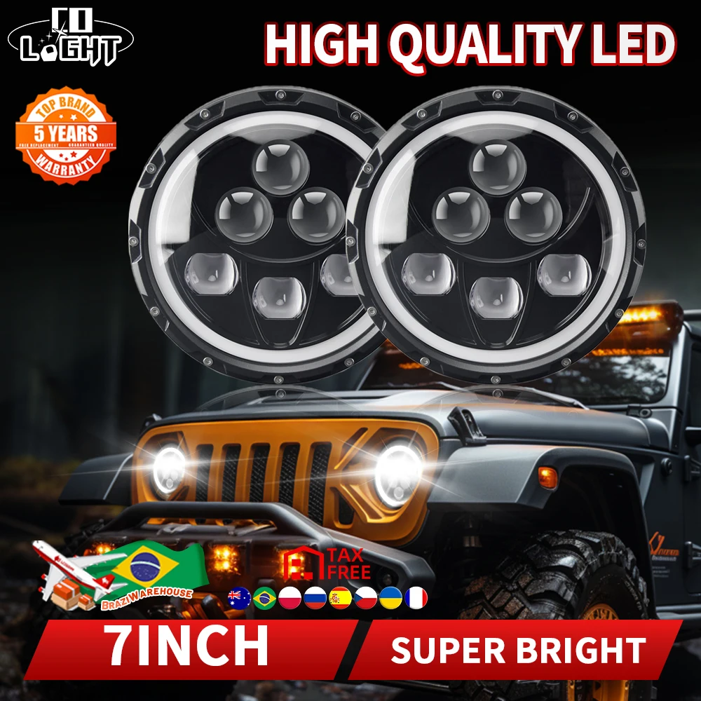 

CO LIGHT New Car 7 Inch Led Headlight Hi/Low Beam With Angle Eyes DRL Dot E9 For Offroad 4x4 Motorcycle Headlamp 12V 24V