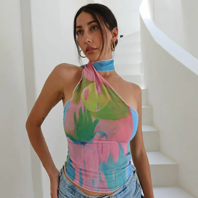 Lygens Tie Dye Print Halter Cami Tops Y2K Streetwear 2024 New Vacation Outfits Fashion Summer Casual Women Clothing