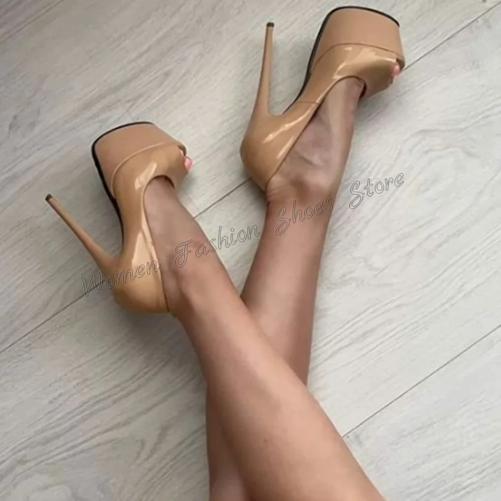 

Khaki Platform Peep Toe Pumps Stilettos High Heels Patent leather High Heel Shoes for Women Heels 2024 New Zapatos Para Mujere