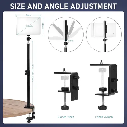 Imagen 2 del producto Luz LED bicolor para escritorio, luz de tecla de transmisión RGB con Control remoto, luz de estudio regulable con soporte para teléfono, soporte de escritorio