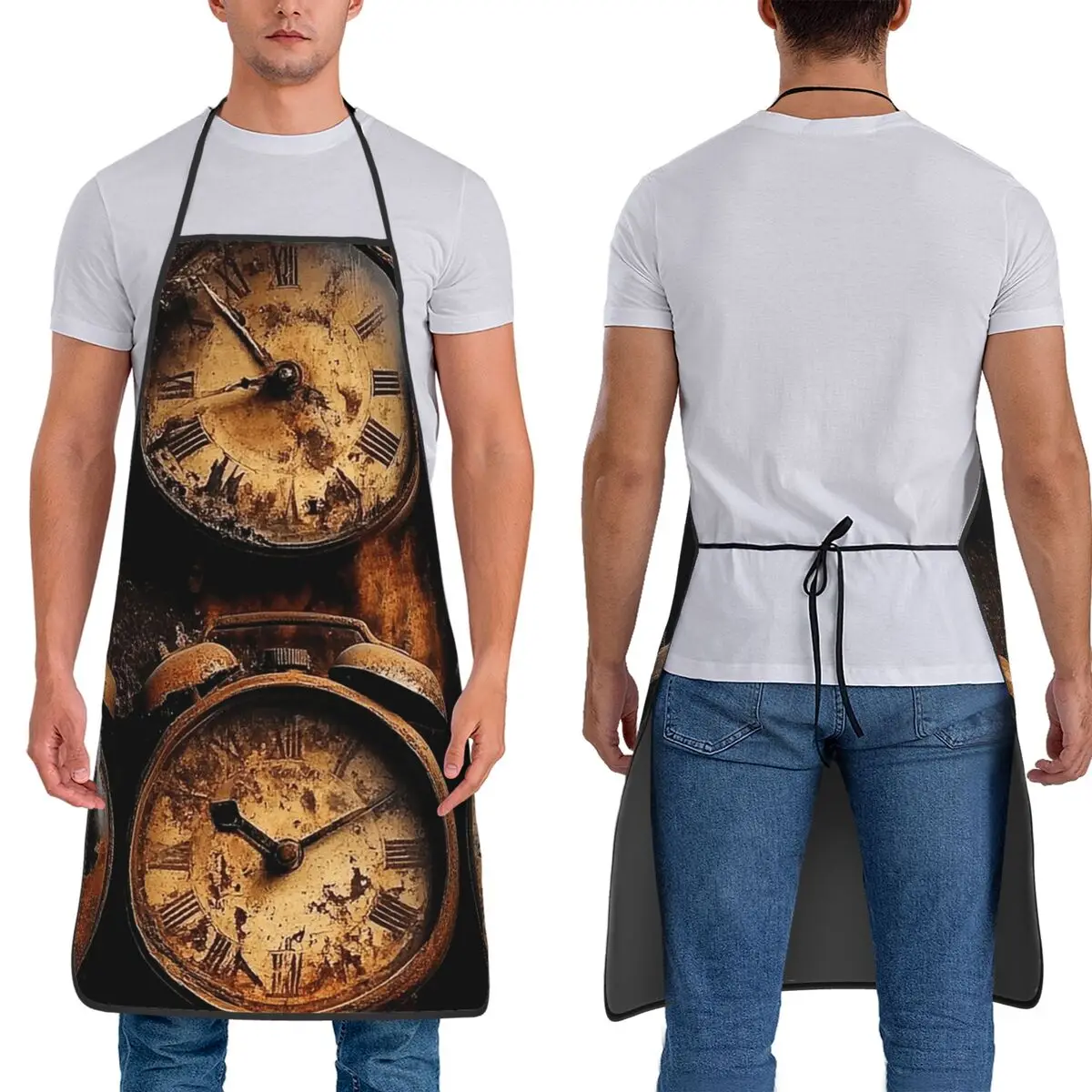 Steampunk-Style Vintage Retro Rusty Clocks Photo Art Aprons Chef Cooking Tablier Sleeveless Bib Kitchen Cleaning Pinafore