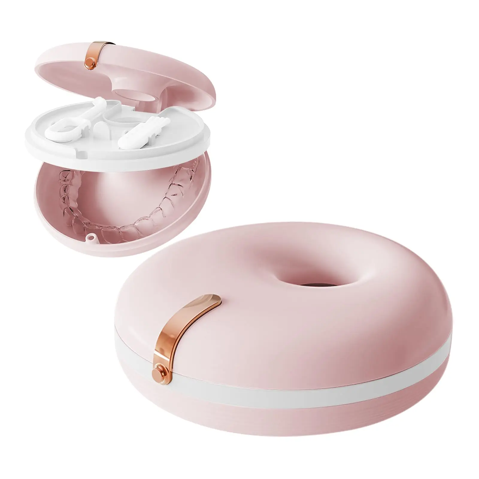 

Дизайн пончиков, 2-слойная невидимая коробка для брекетов, простой стиль, коробка для хранения зубных протезов, портативный контейнер для удаления жевательных чистящих средств, чехол