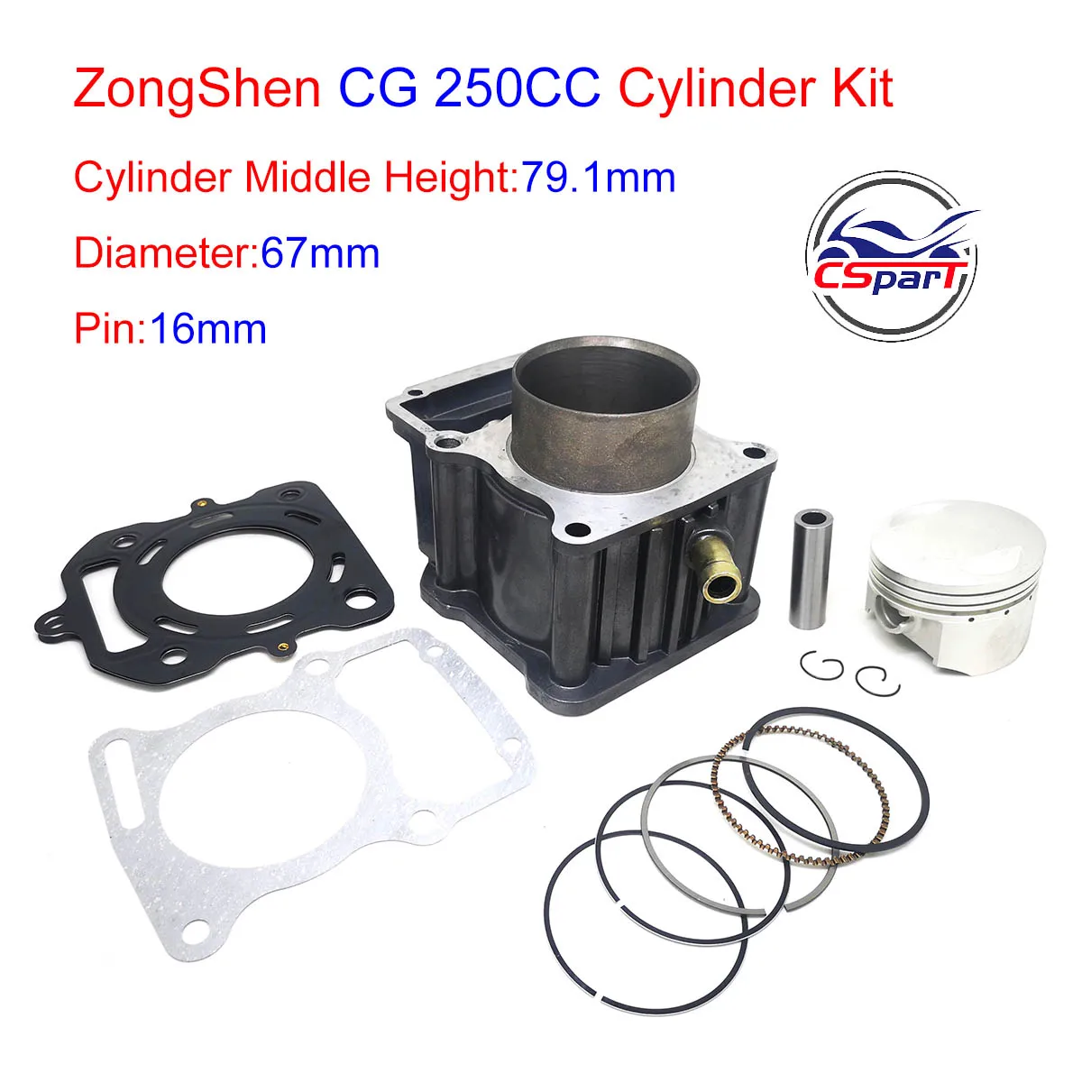 

67mm Cylinder Piston Ring Gasket Kit Water 250CC Zongshen Shineray Bashan Taotao Dirt Bike Pit ATVs Quad