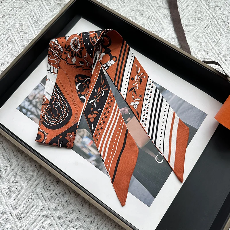

Retro Silk Scarf for Women Spring Summer Thin Long Neck Warmer Versatile Double Layer Small Bandana Slanted Corner Design