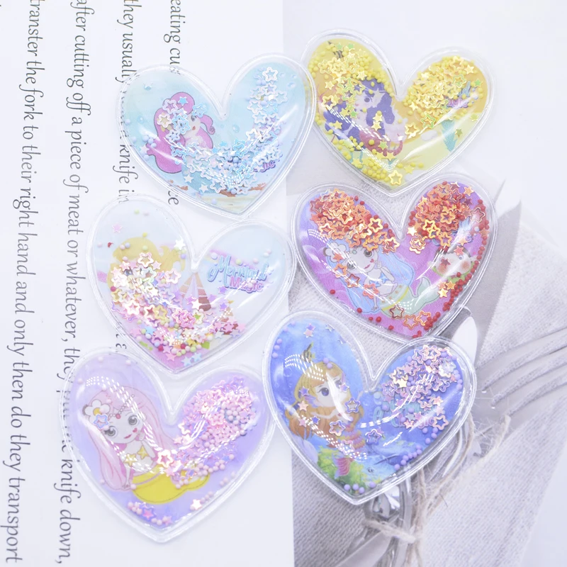 12Pcs 50*45mm Printed Colorful Heart Sequins Appliques for DIY Girl Headwear Clips Bow Pendant Decor Accessories Clothes Patches