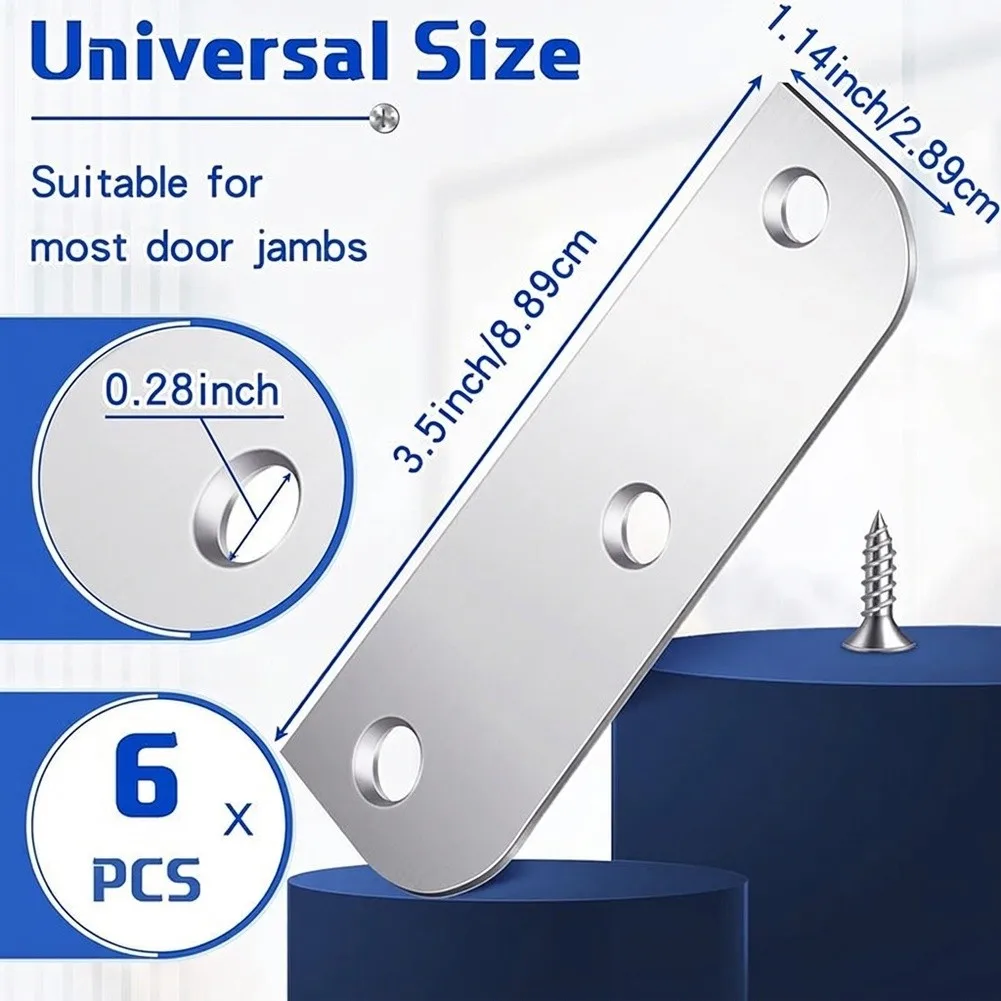 6 Pack Hinge Filler Plates Stainless Steel 3.5 Inch Long 1.14 Inch Wide for Deadbolt Cover Plate on Interior for exterior Doors