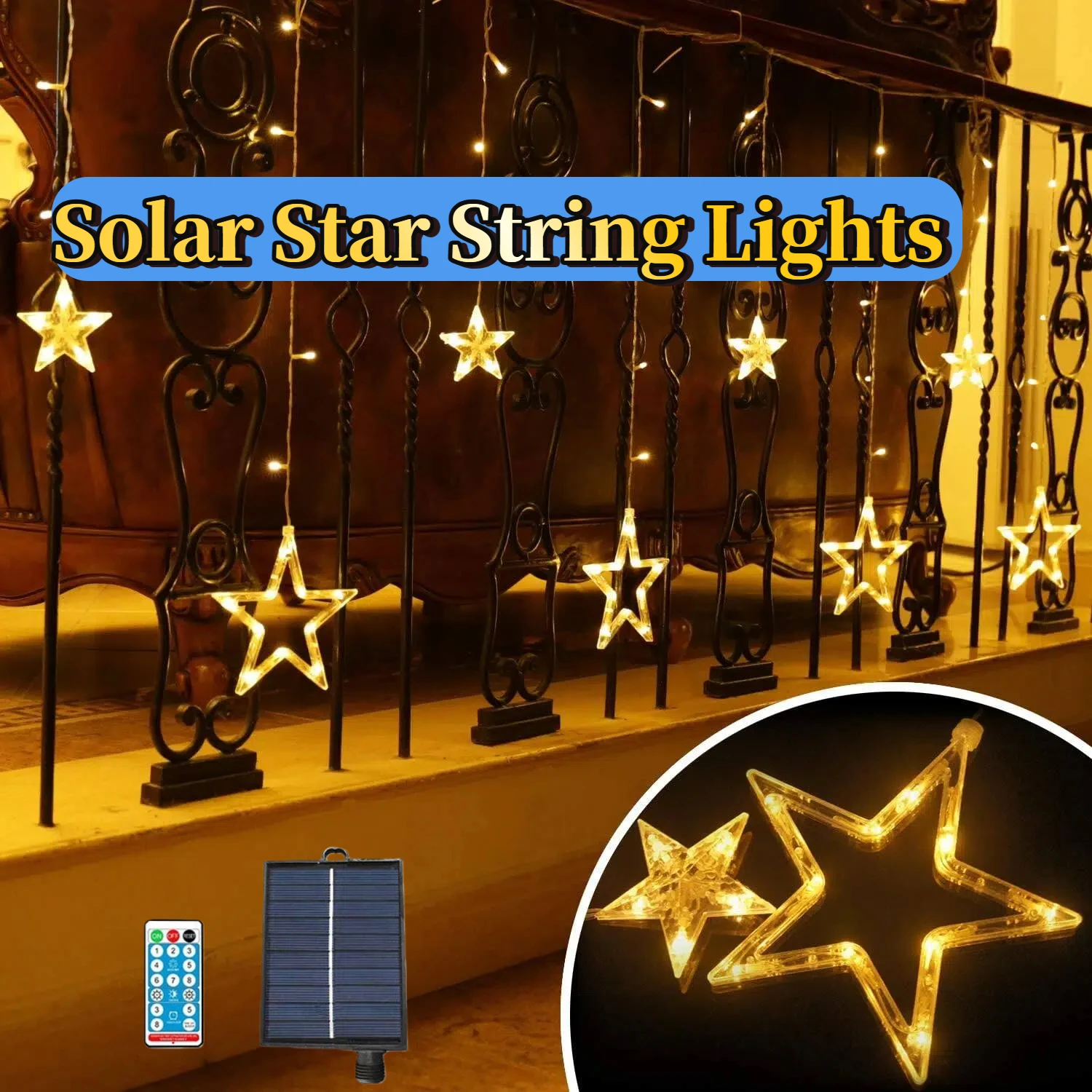 Solar Christmas Curtain Lights 138LED with Remote Control, 8 Modes Timer, Waterproof Outdoor Indoor Decor for Xmas Wedding Party