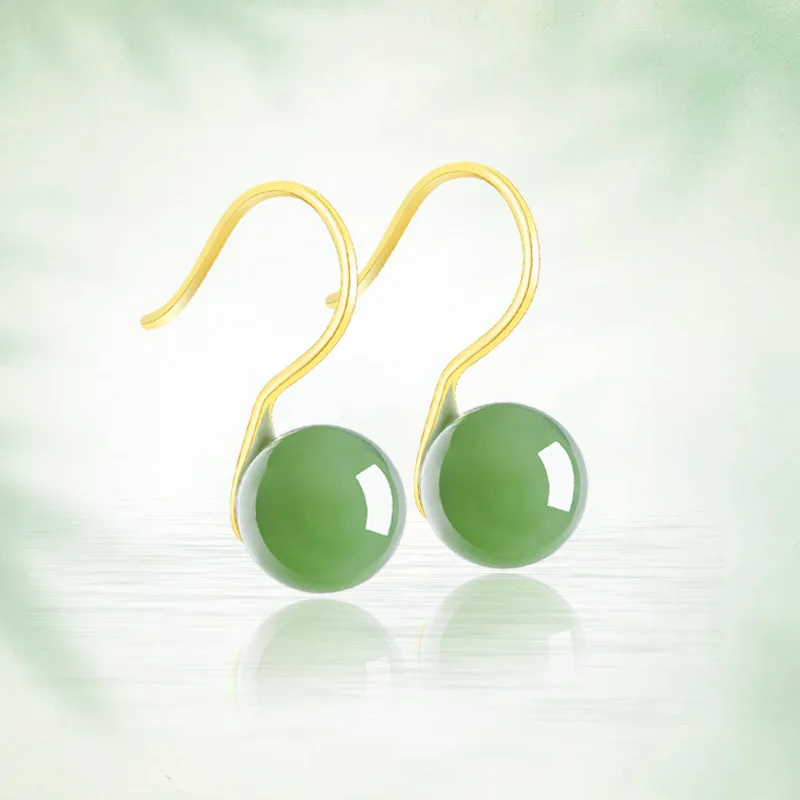 Spinach green S925 Silver Inlaid Natural Hotan Jade Jasper High Heels Earrings Good Quality Female Jewelry Drop Shipping