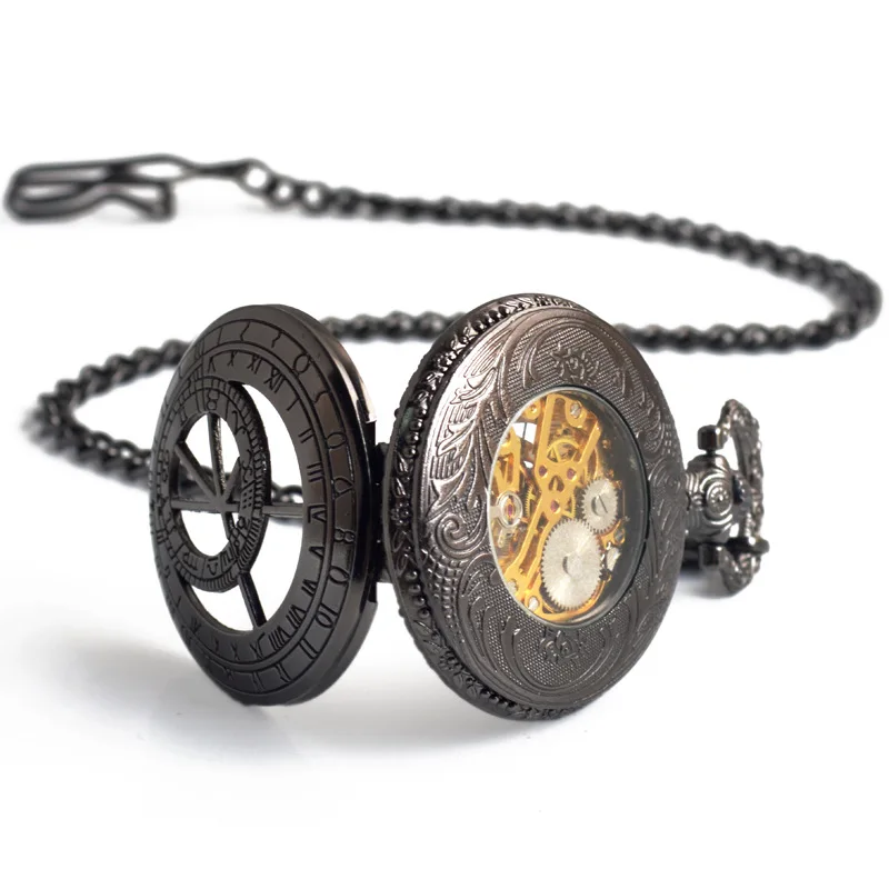 Luxury Steampunk Constellation orologio da tasca meccanico per uomo donna Hollow Skeleton Case numeri romani Fob Chain Pendant Clock