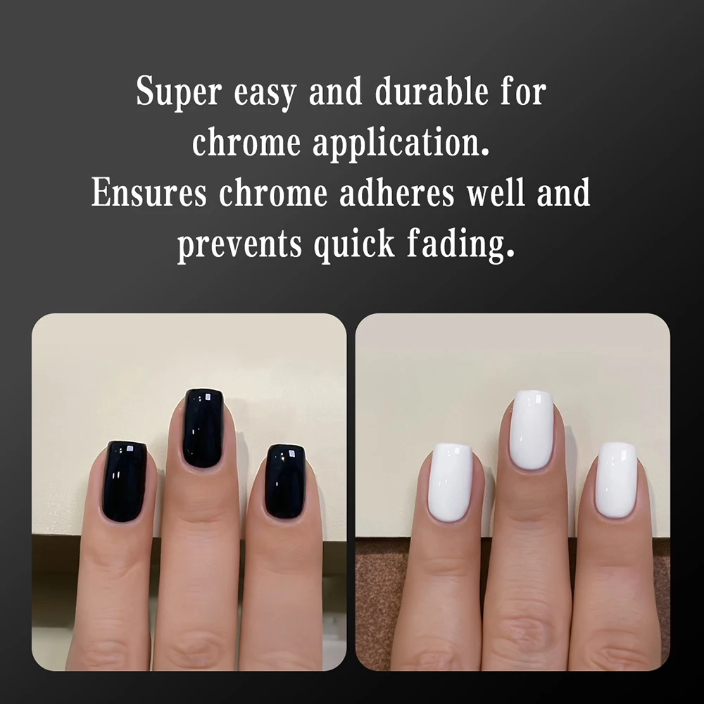 Vendeeni Black White Chrome Powder Base Gel Nail Polish No Wipe High Gloss Mirror Shine Gel Varnish Long Lasting UV Soak Off Gel