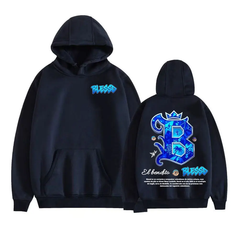 Rapper abençoado el bendito logotipo moletom roupas masculinas harajuku retro manga longa hoodies casual velo aconchegante com capuz streetwear