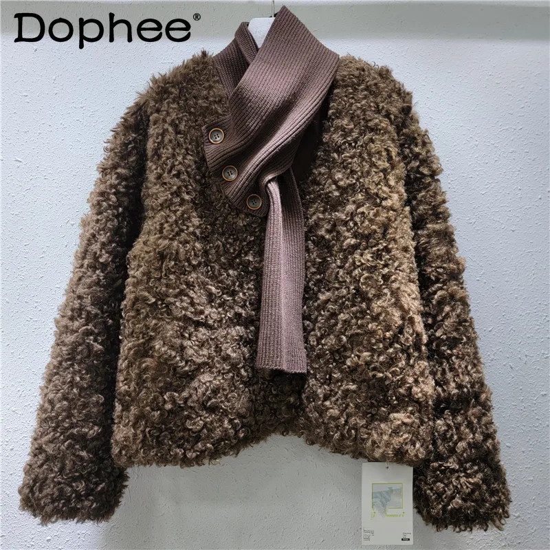 Temperament Elegant Thickened Faux Fur Coat Winter 2024 Korean Fashion Environmentally Friendly Fur Design Coat with Scarf