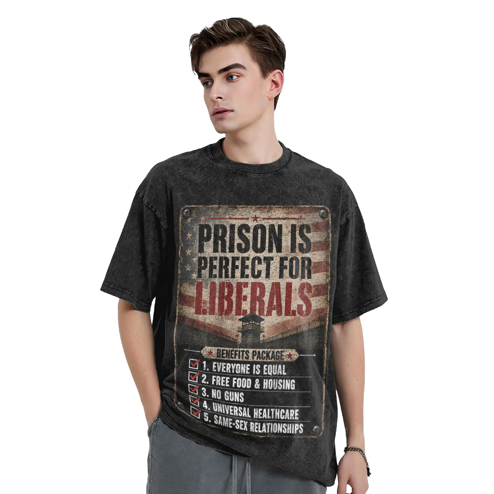 Prison is Perfect for Liberals  Cotton T Shirts  Trendy Cool Tshirt for Man Summer Y2K Retro Print Clothing