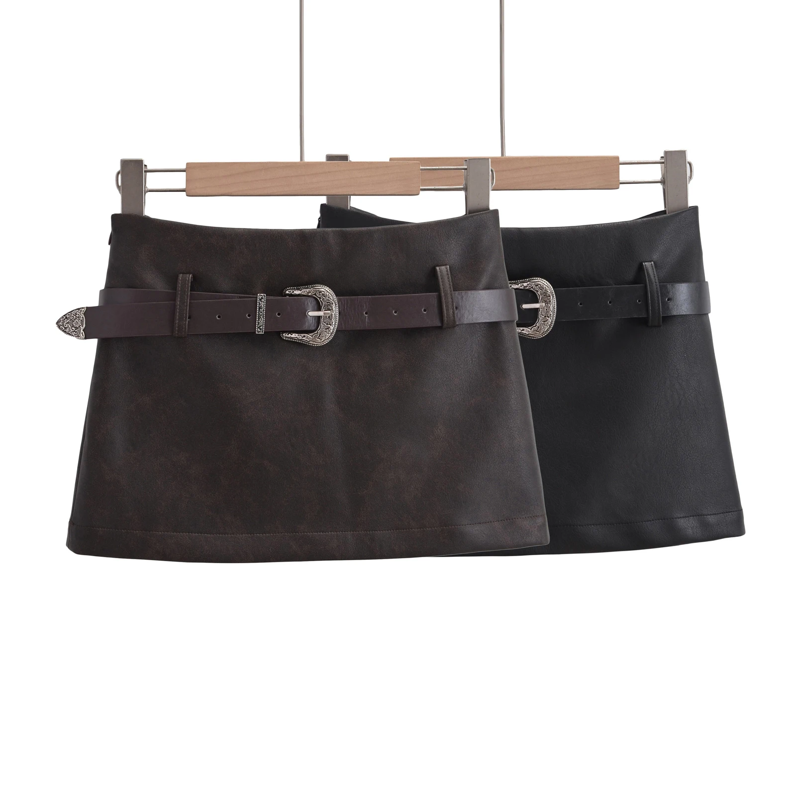 

Black mini skirts for woman korean fashion fall faux leather skirt vintage clothes brown PU skirts with belt harajuku fashion