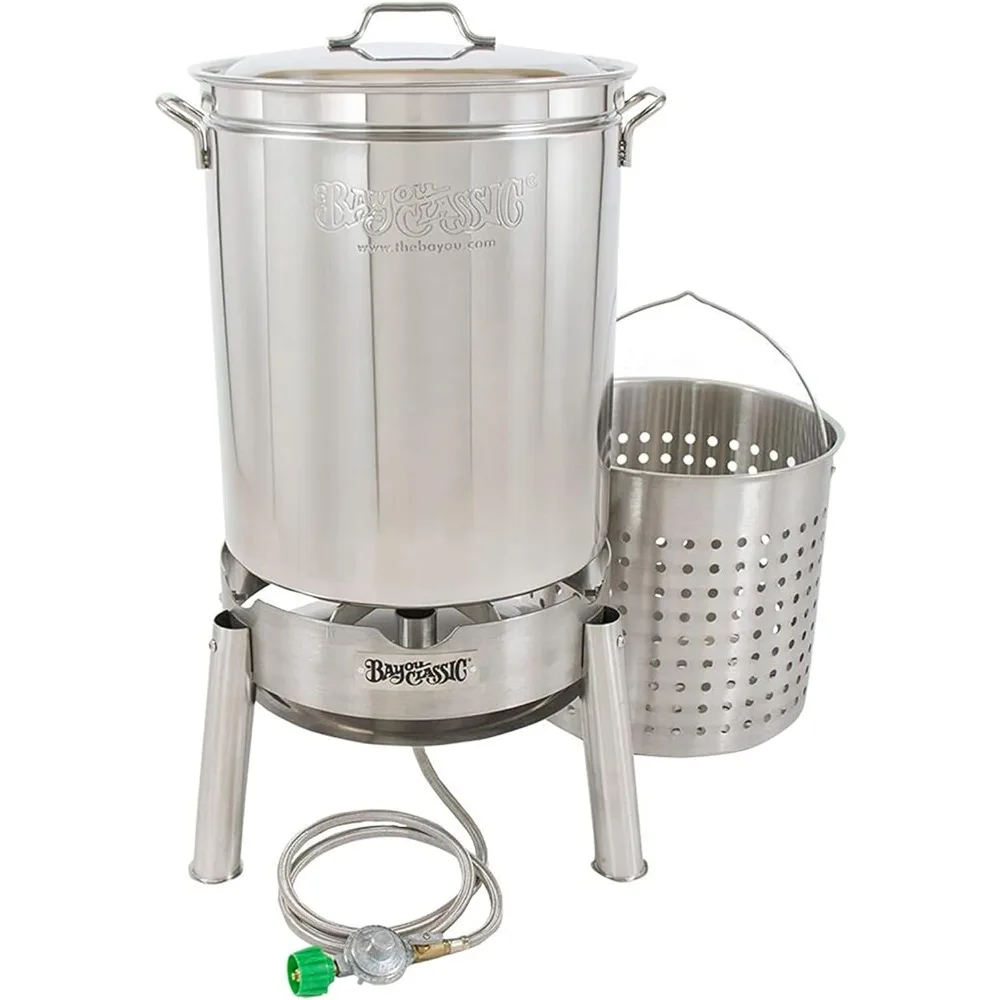 

Best Selling 62 Quart Stainless Steel Boil and Steam Cooker Kit with Lid, Basket, Single Jet, 10 PSI Regulator, 60 Inch Hose