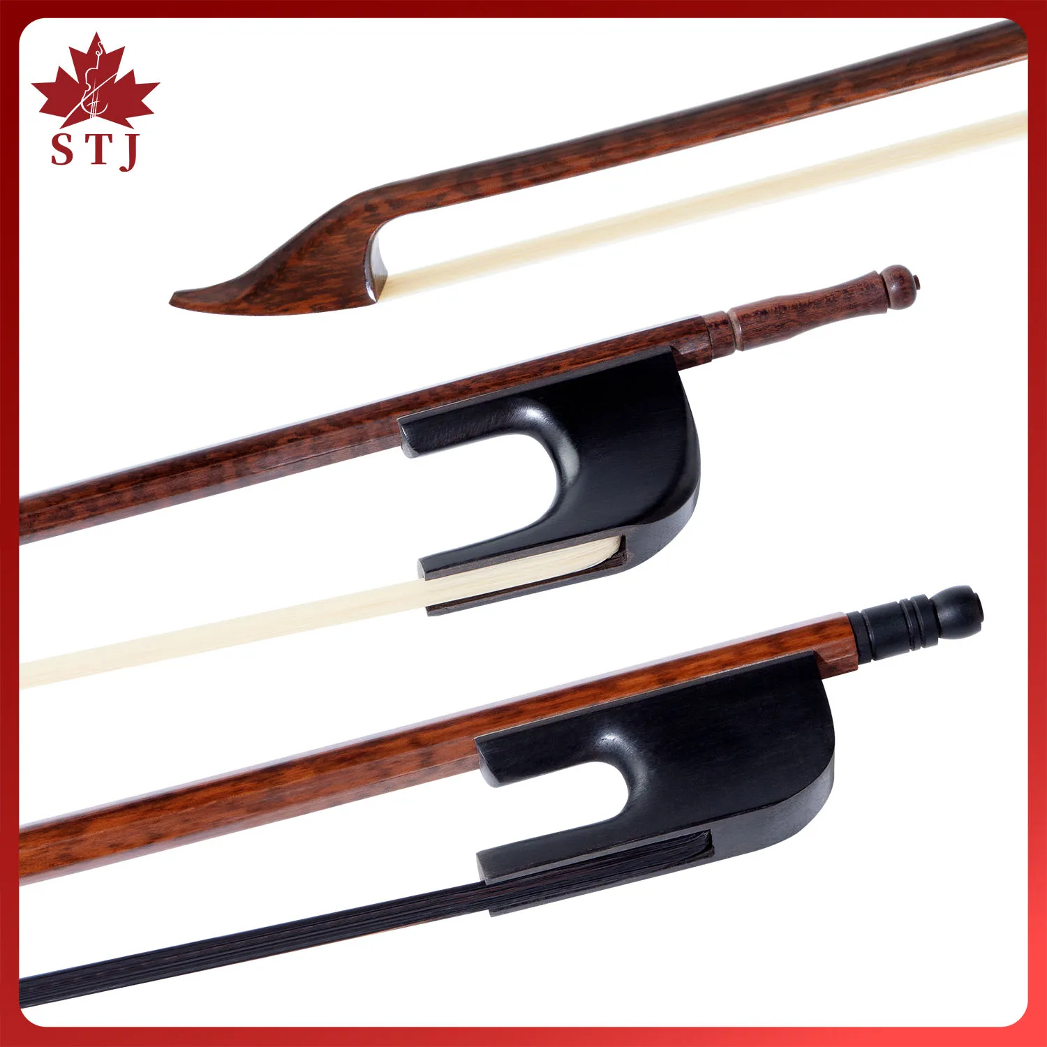 Baroque Germany Style Upright Bass 3/4 Bow Snakewood Letterwood Bass Bow, White Horsehair Horsetail, Bass Part Accessories