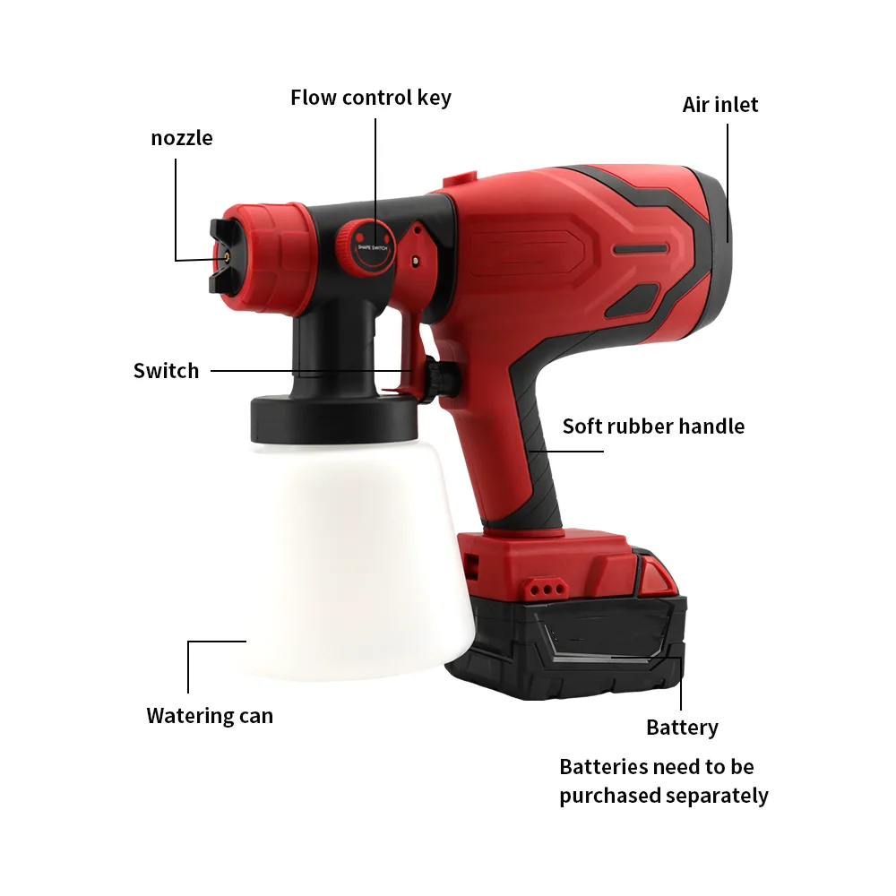 Electric Cordless Paint Sprayer HVLP Spray Paint Gun with 4 Size Copper Nozzle for Milwaukee Battery